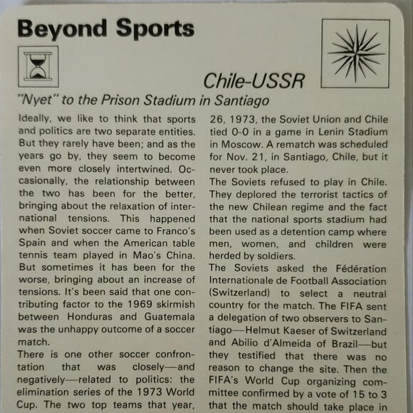 1977 SPORTSCASTER CARD BEYOND SPORTS CHILE-USSA "NYET" - Picture 3 of 4